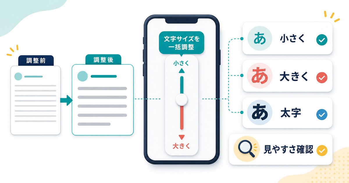 文字サイズを小さく大きく太字にして見やすさを確認する図解
