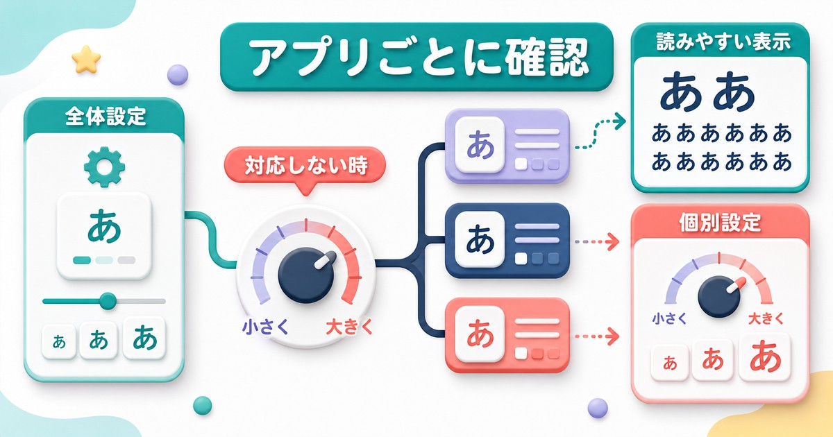 全体設定に対応しない場合はアプリごとの個別設定を確認する図解