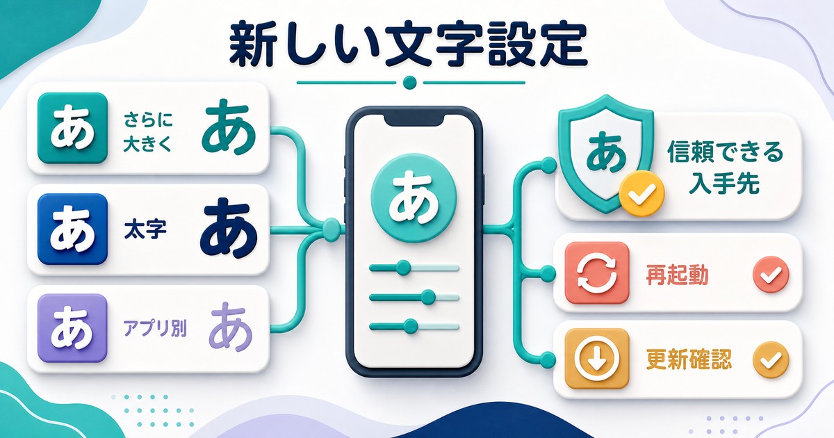 新しい文字設定で大きな文字と太字とアプリ別設定を確認する図解