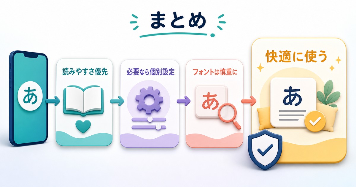 読みやすさを優先し必要なら個別設定とフォントアプリを慎重に使う図解