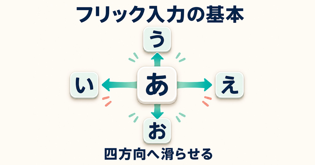 あを中心に上がう、左がい、右がえ、下がおとなるフリック入力の方向関係