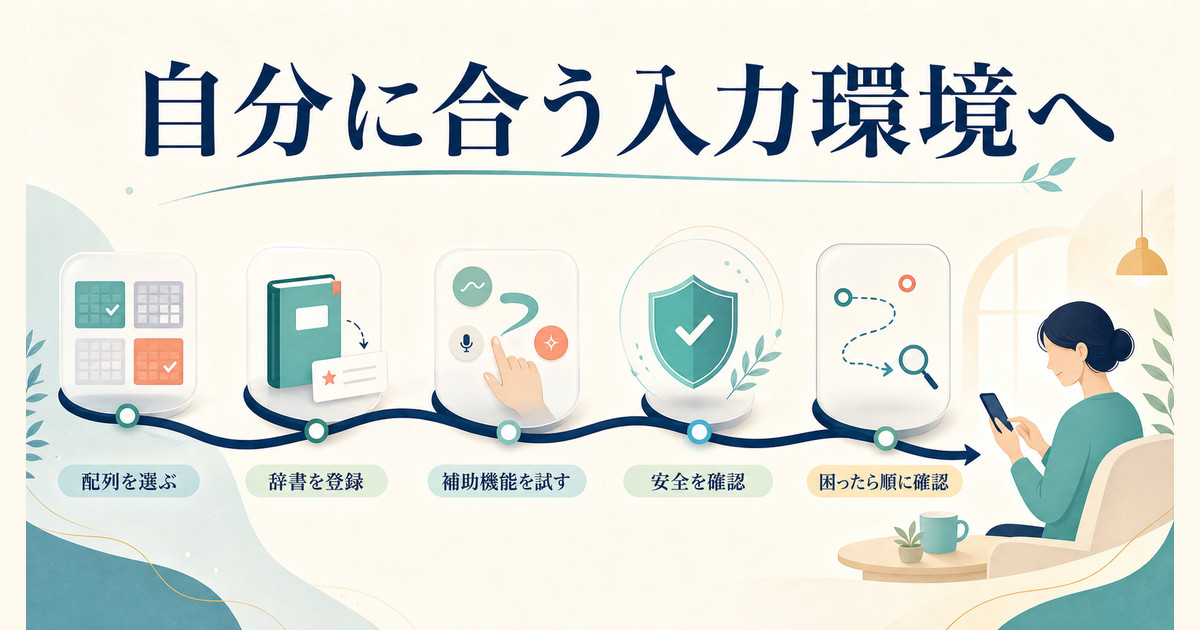 配列選択、辞書登録、補助機能、安全確認、トラブル時の順次確認で自分に合う入力環境を作るまとめ
