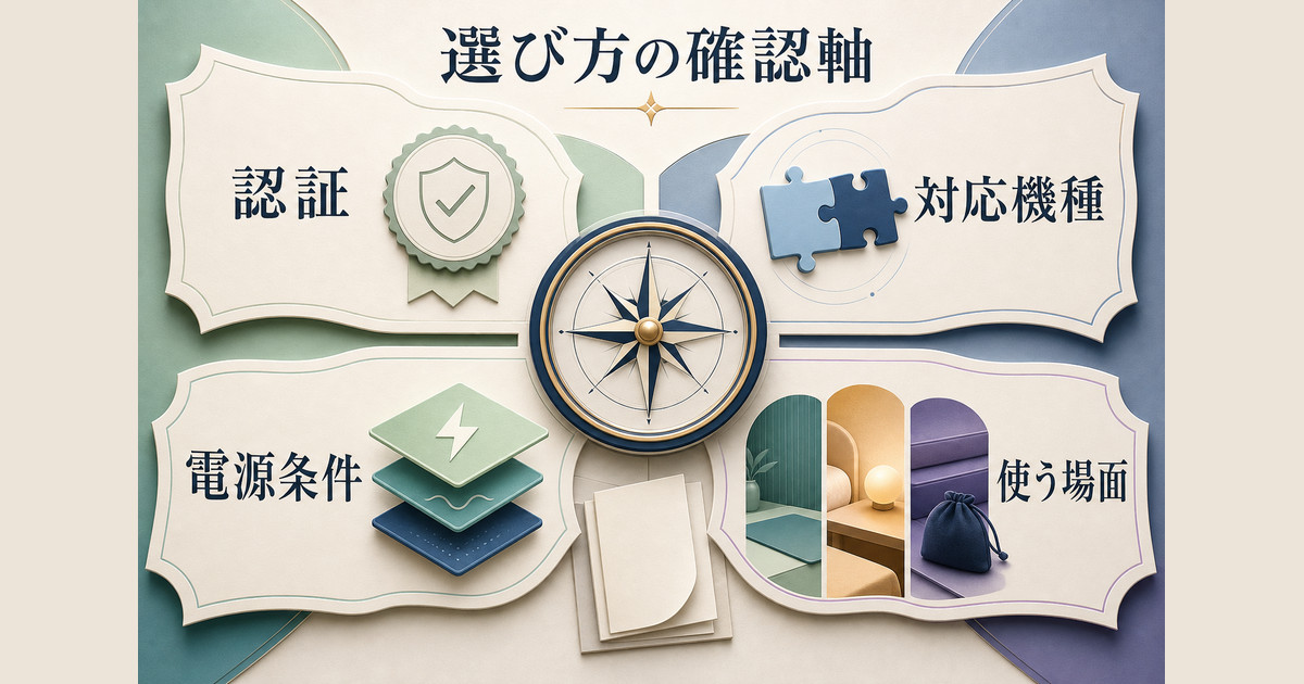 純正か社外品かだけで決めず、認証、対応機種、電源条件、設置方法、保証を確認する選び方