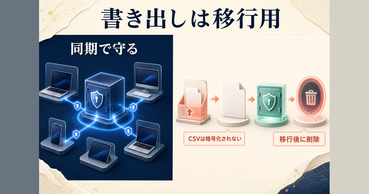 同期による保護と暗号化されないCSV書き出しの違い