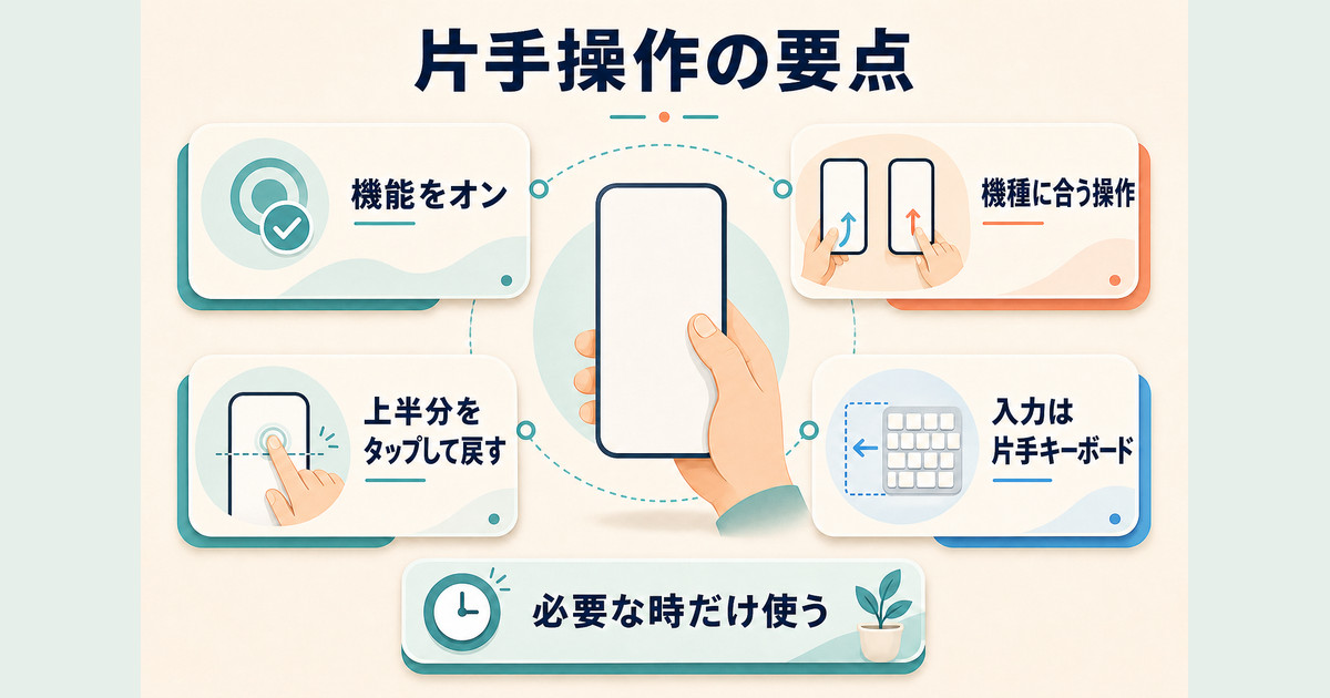 簡易アクセスをオンにし、機種に合う操作で使い、片手キーボードと使い分ける要点