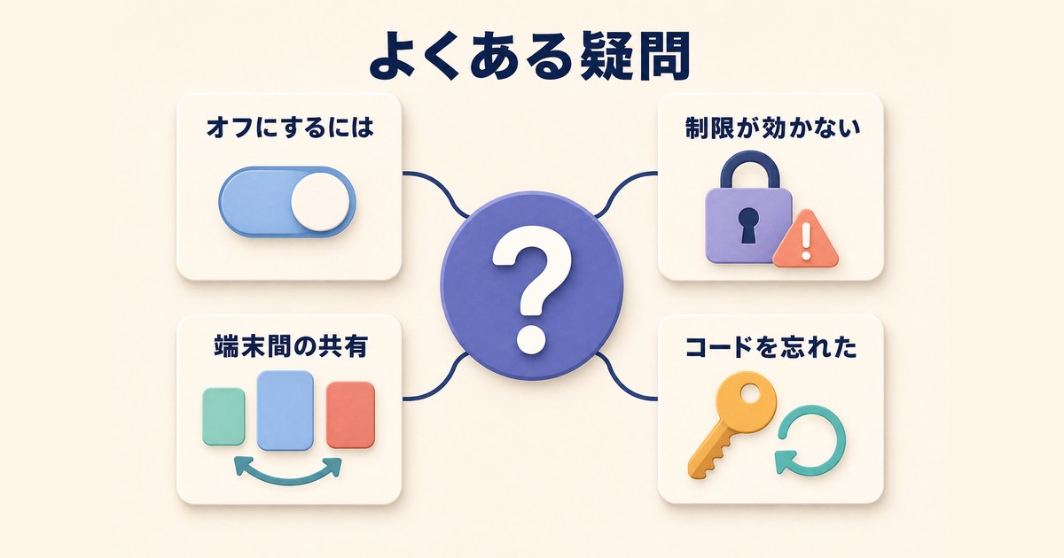 スクリーンタイムのオフ端末間共有パスコード連絡制限に関する疑問の図解