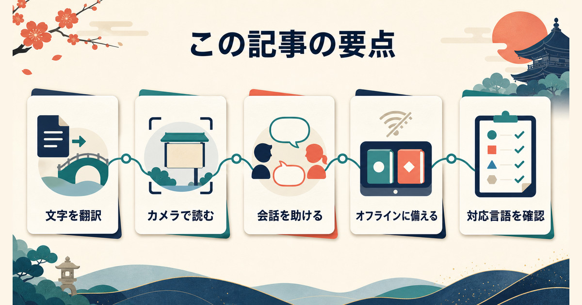 記事で学ぶ文字翻訳・カメラ翻訳・会話・オフライン準備・対応言語確認のロードマップ