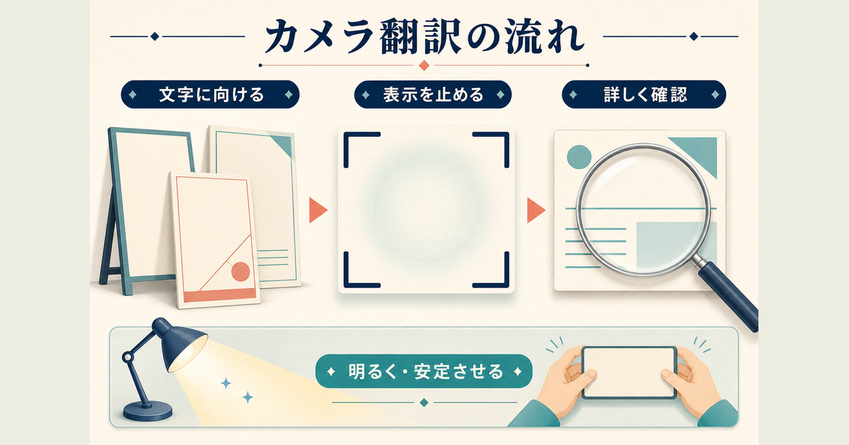 カメラを文字に向け、表示を止めて詳しく確認する手順と明るく安定させるコツ