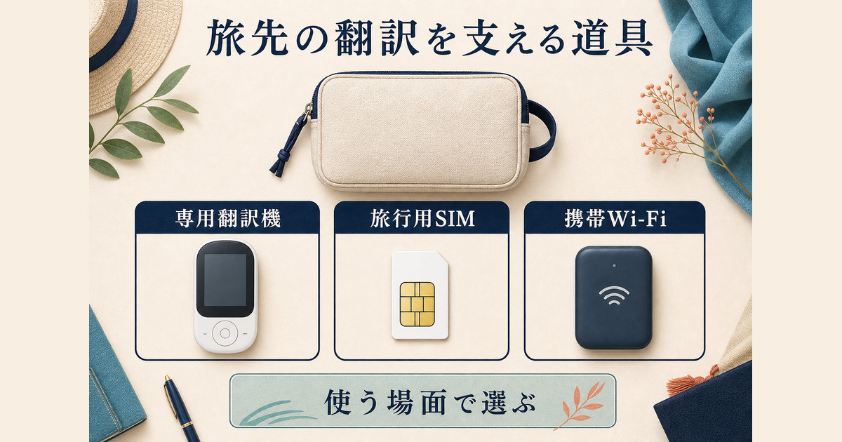 旅先の翻訳を支える専用翻訳機・旅行用SIM・携帯Wi-Fiを用途で選ぶ図