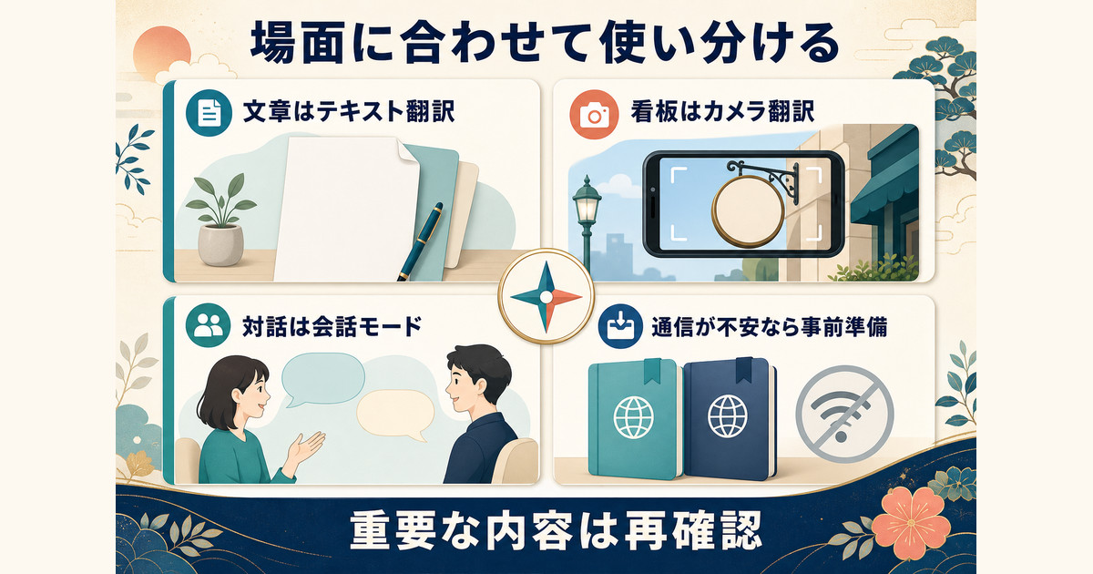 文章・看板・対話・通信状況に合わせて翻訳機能を使い分けるまとめ