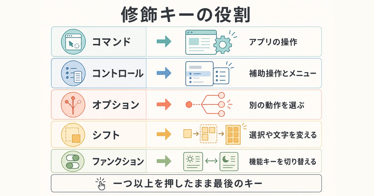 MacのCommand・Control・Option・Shift・ファンクションキーの役割をまとめた図解
