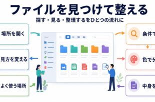 ファイルを開く表示変更よく使う場所検索色分類内容確認で整理する図解