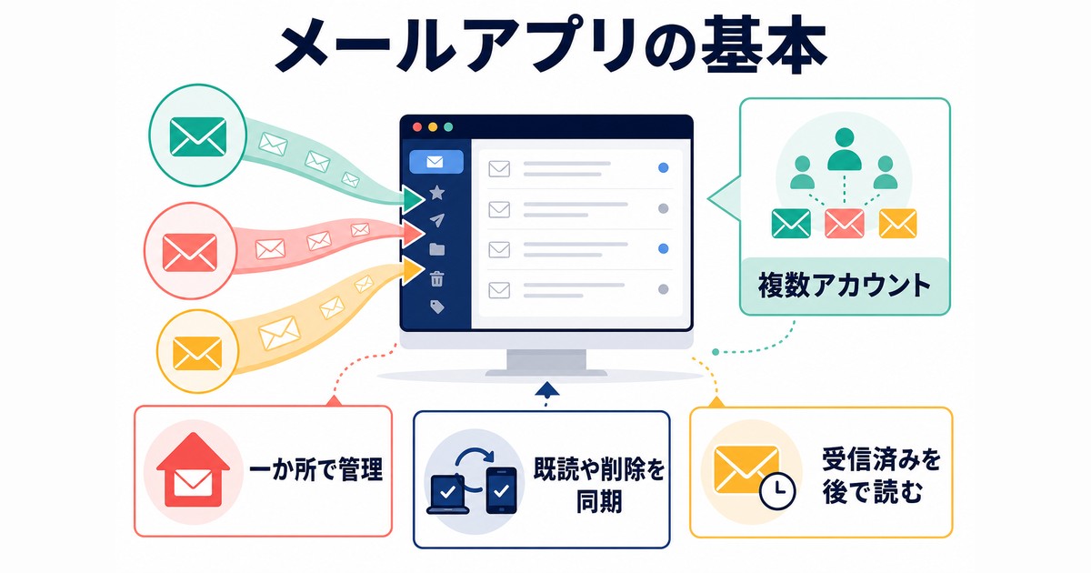 複数のメールアカウントを一か所で管理し同期する基本図解