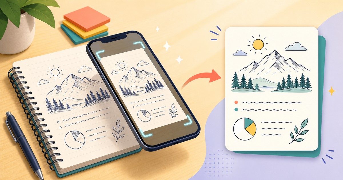手書きメモをスマホで撮影してデジタル化する図解