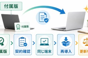 Office Premiumのライセンスを契約端末再インストール更新判断の順に確認するアイキャッチ画像