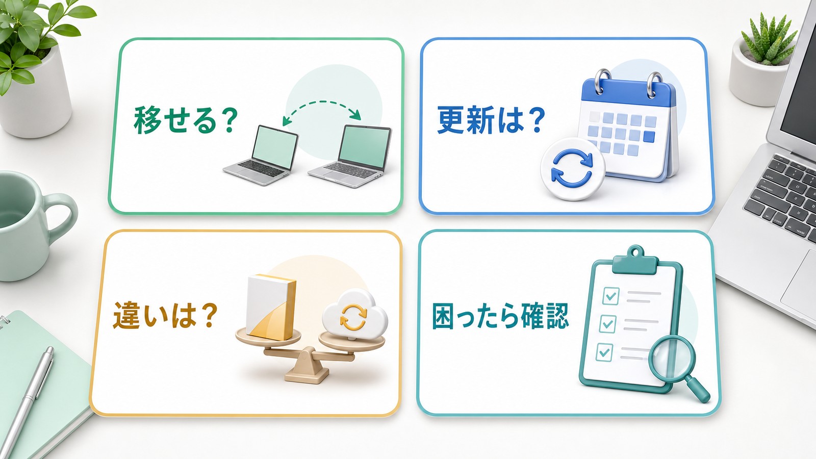 Office Premiumの移行更新違い困った時の確認ポイントをFAQ形式で整理した図解