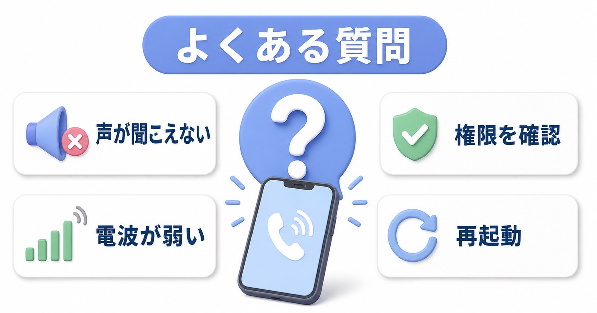 LINE電話で声が聞こえない時や電波が弱い時や権限確認が必要な時のFAQ図解
