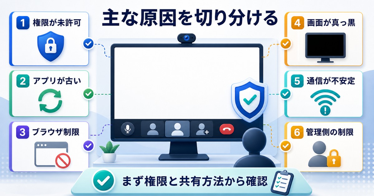 Teamsの画面共有ができない主な原因を切り分ける図解