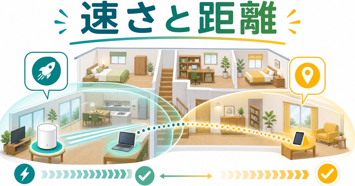 Wi-Fiの速度と通信距離を比べる図解