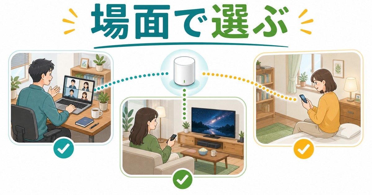 利用シーン別に最適なWi-Fiバンドを選ぶ図解