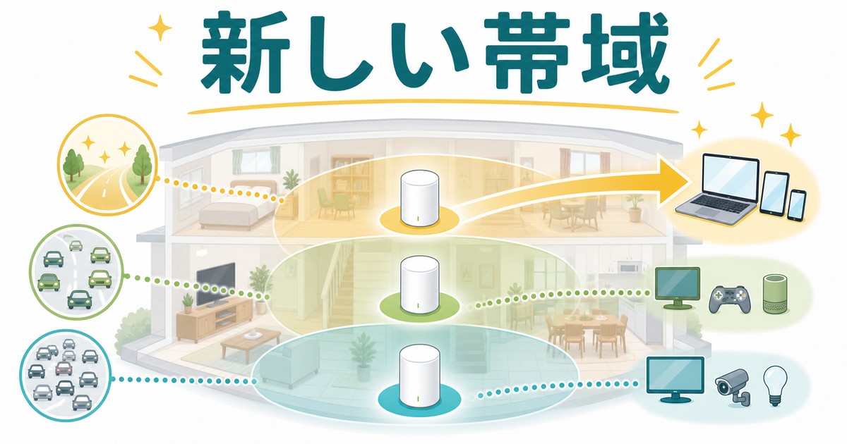 最新Wi-Fi規格と新しい周波数帯の考え方を示す図解