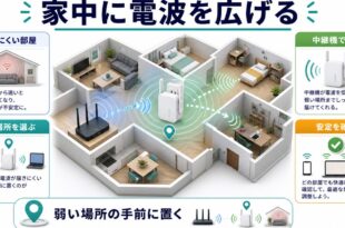 Wi-Fi中継機で家中に電波を広げるポイントを日本語でまとめた図解