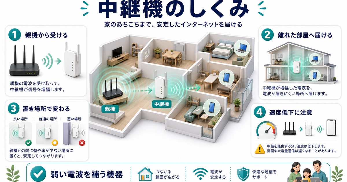 Wi-Fi中継機のしくみを日本語でまとめた図解