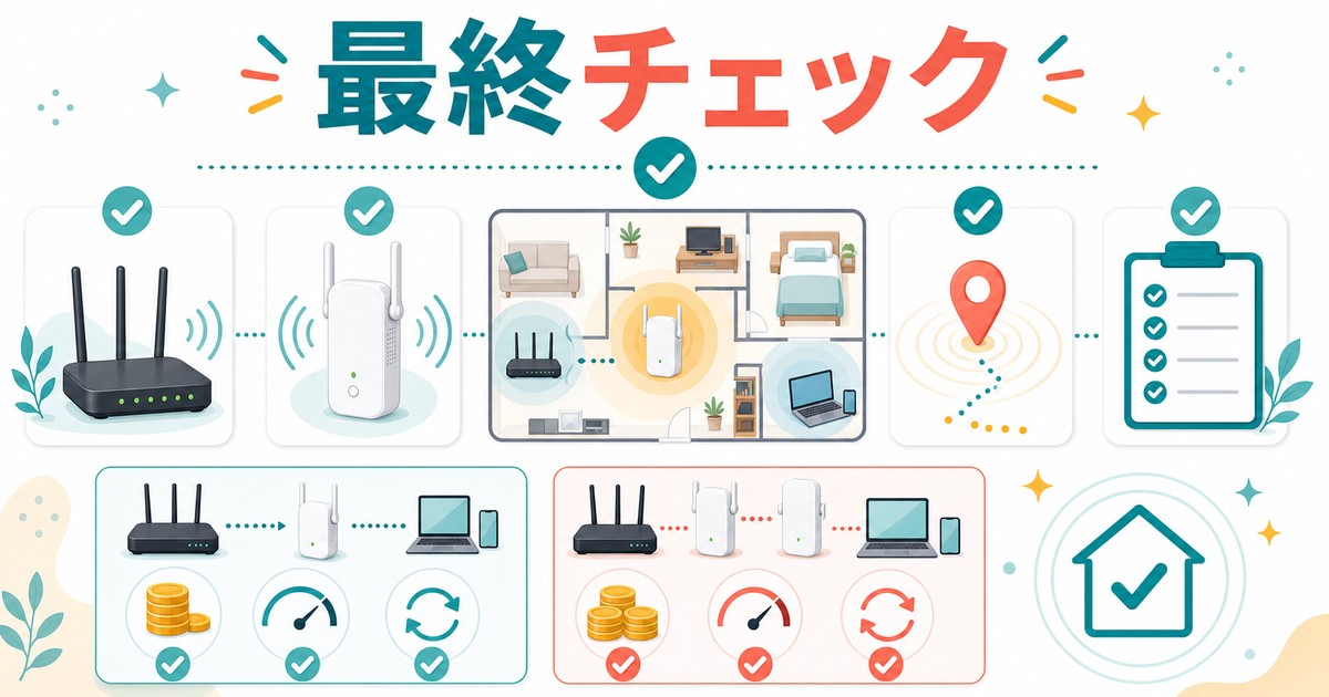 Wi-Fi中継器の設定と設置を見直す最終チェックの図解