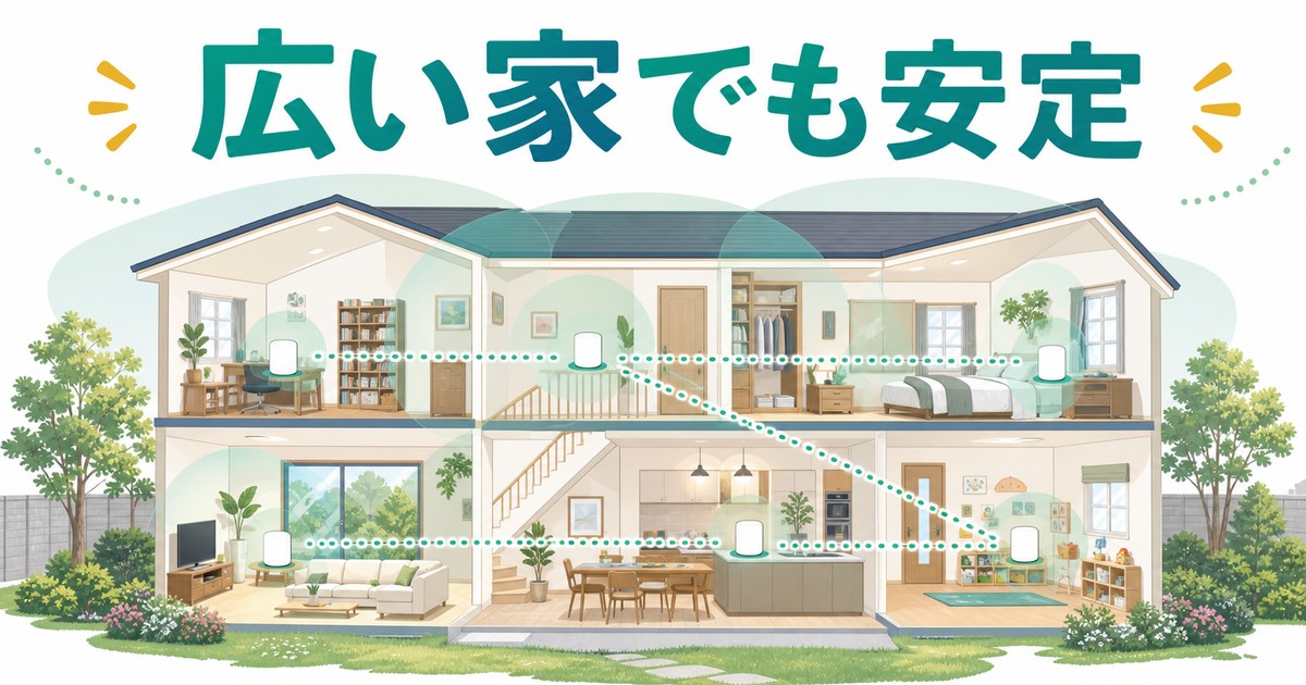 広い家でもメッシュWi-Fiを安定させる構成の図解
