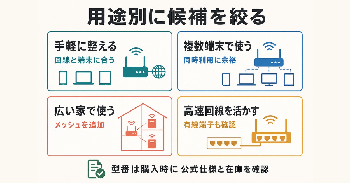 Wi-Fiルーターの候補を用途別に絞る方法の図解