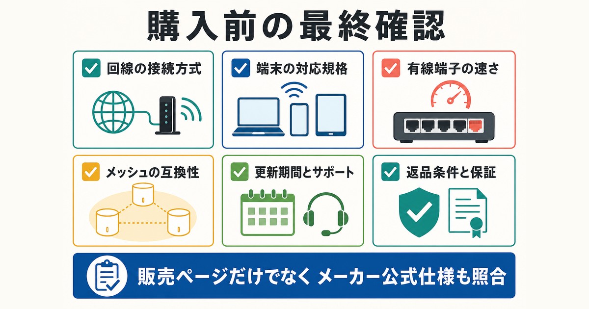 Wi-Fiルーターを購入する前に確認する六つの項目の図解