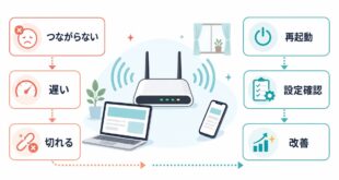 Wi-Fiが繋がらない遅い切れる時に再起動と設定確認で改善する流れの図解