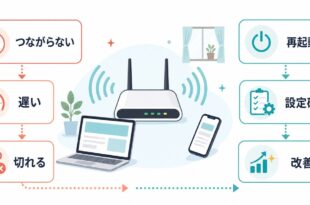 Wi-Fiが繋がらない遅い切れる時に再起動と設定確認で改善する流れの図解