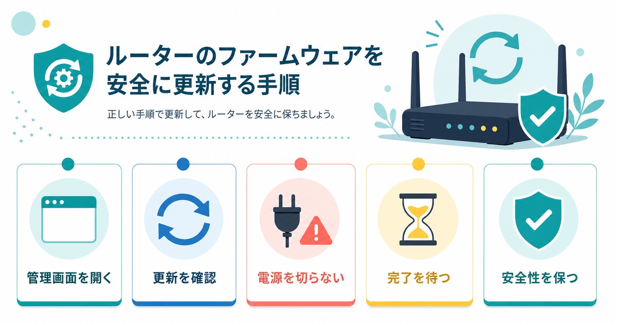 ルーターのファームウェア更新で管理画面更新確認電源維持完了待ち安全性を確認する図解