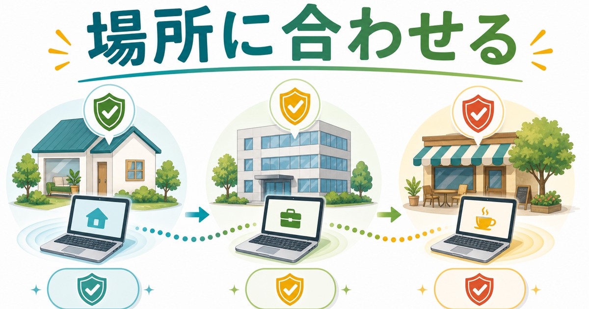 場所に合わせてネットワークプロファイルを選ぶ図解