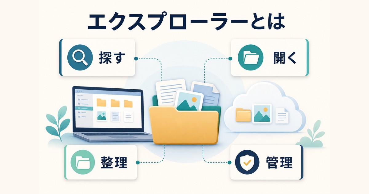 エクスプローラーでファイルを探す開く整理する管理する役割の図解