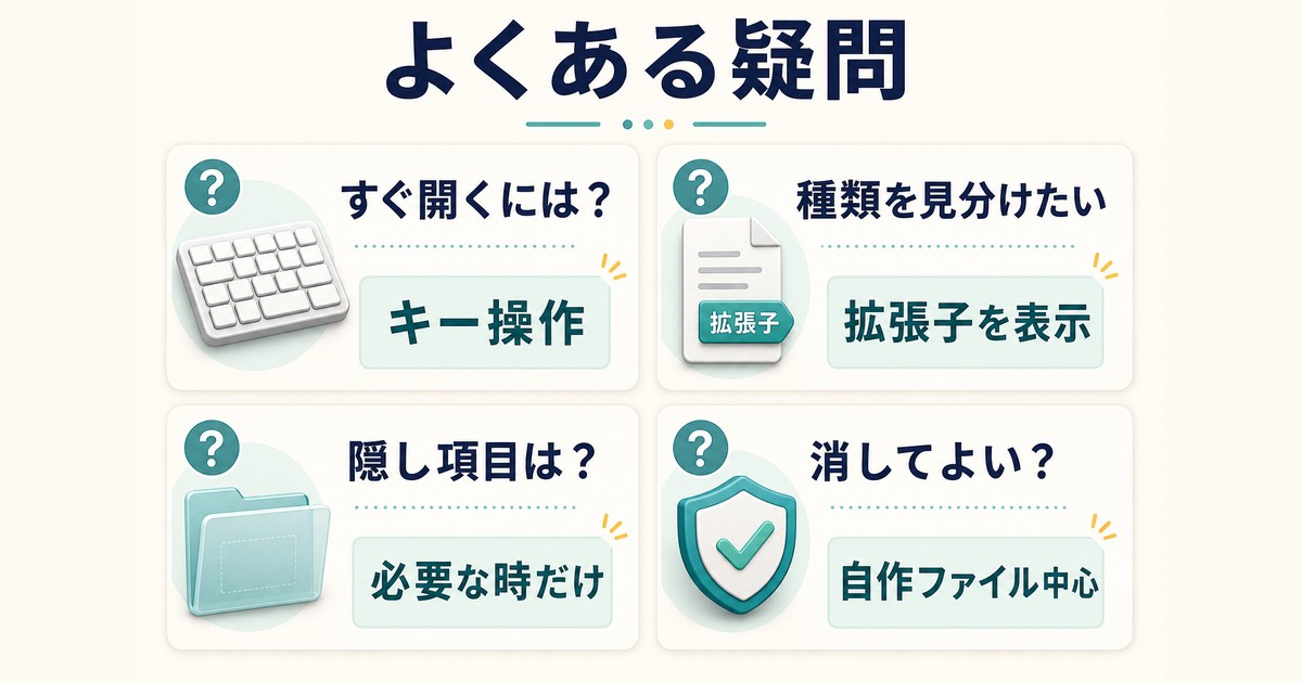 エクスプローラーの起動拡張子隠し項目削除に関するよくある疑問の図解