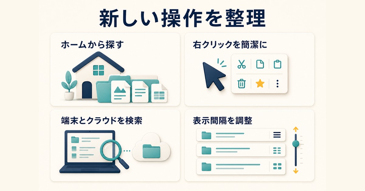ホーム右クリック端末とクラウド検索表示間隔の現行操作を整理する図解