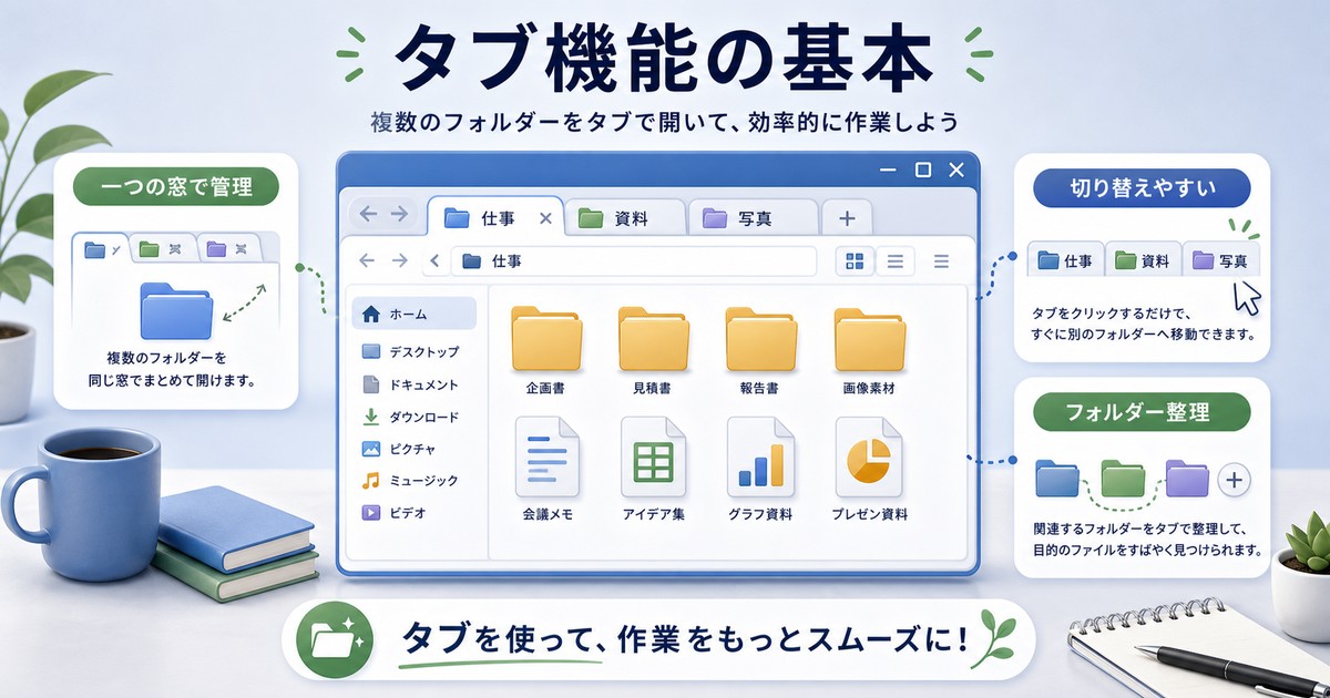 ファイル管理のタブ機能の基本を説明する図解