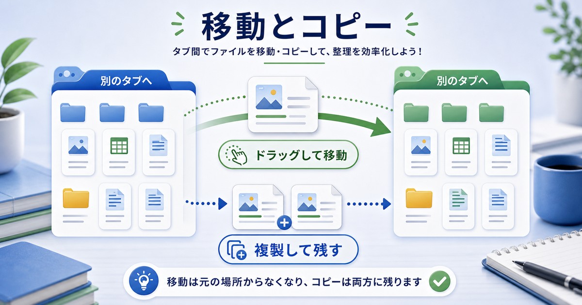 タブ間でファイルを移動コピーする手順の図解