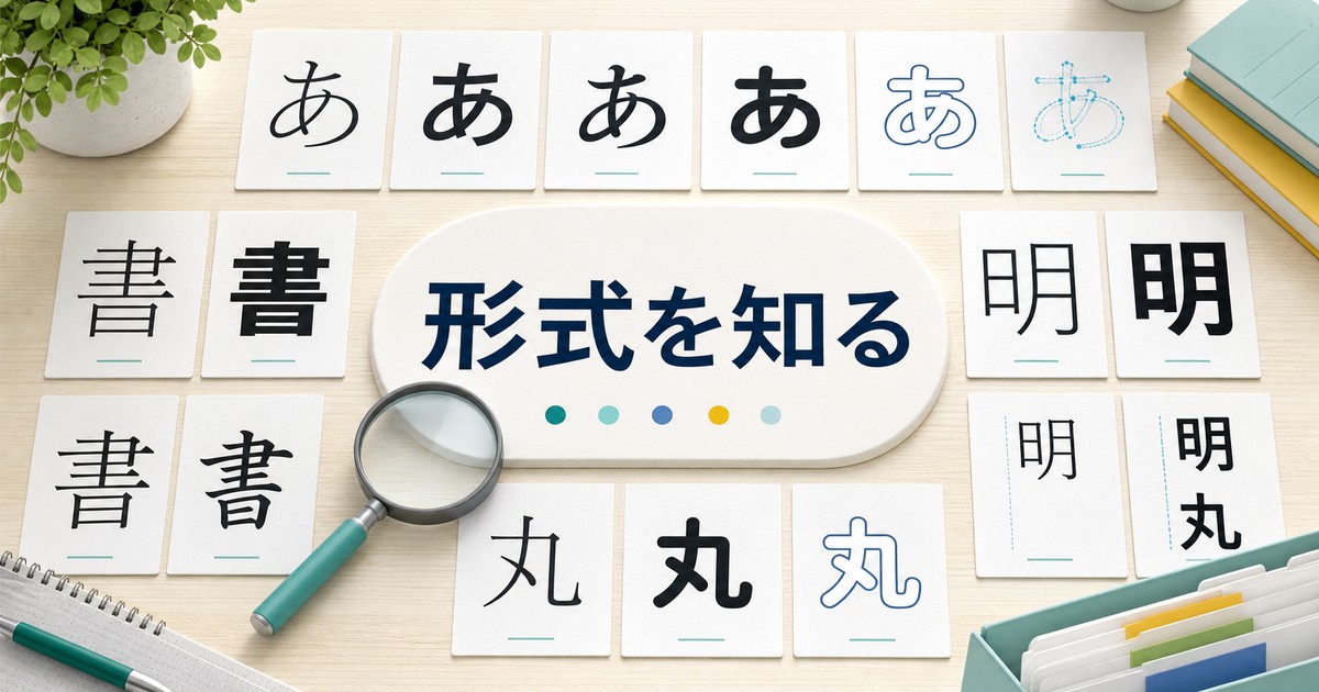 フォント形式の違いを文字見本で比較する図解