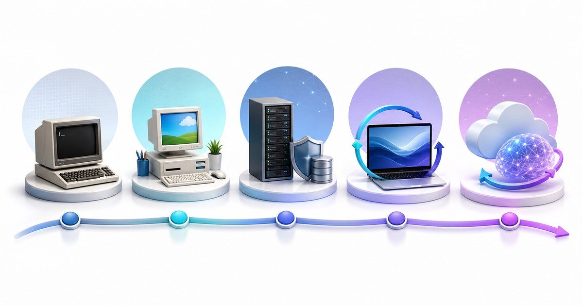 初期のPC操作からWindows95とNT系Windows11次世代展望までをまとめた図解