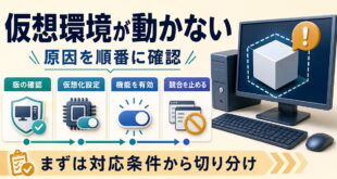 仮想環境が動かない時に対応条件仮想化設定機能有効化競合停止を確認するアイキャッチ画像