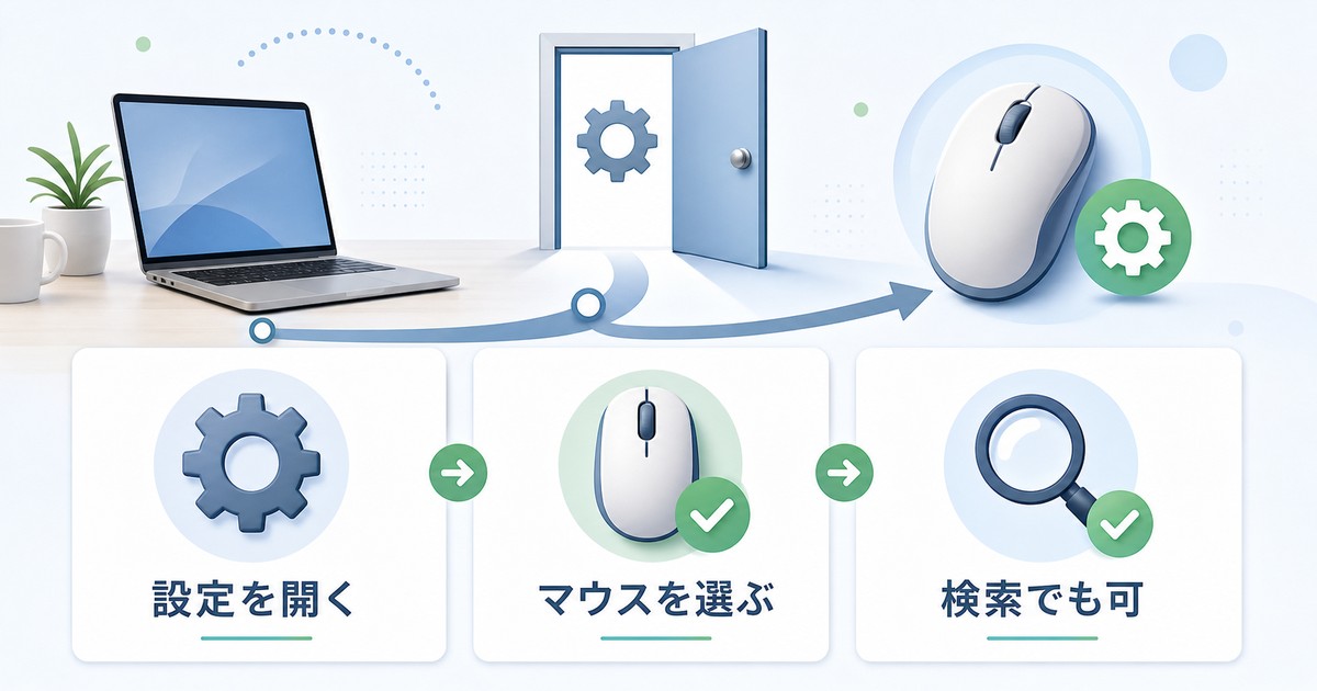 Windowsでマウス設定画面を開く流れの図解
