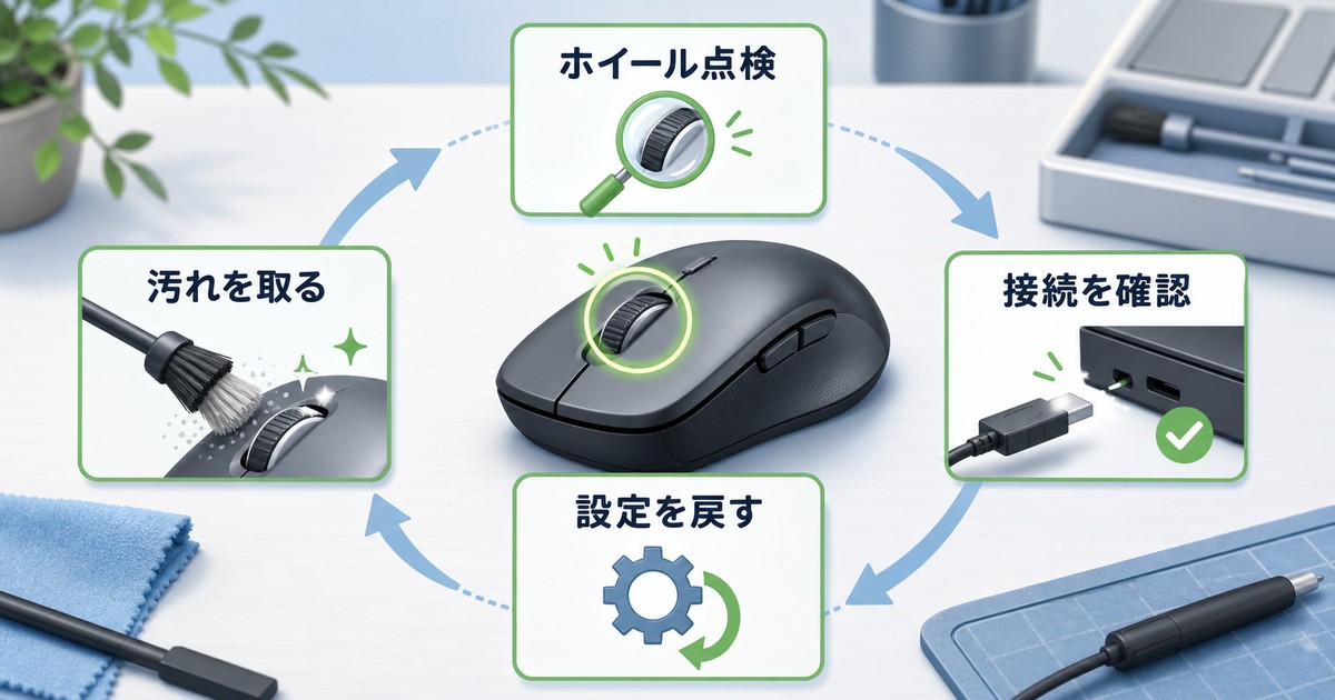 スクロールホイールが効かない時の点検手順の図解