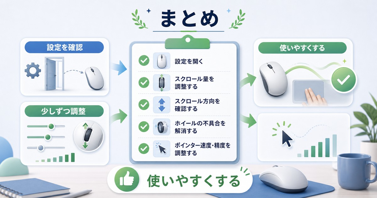 マウスとスクロール設定を使いやすく整えるまとめ図解