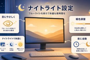 Windowsのナイトライトとブルーライト軽減設定の図解