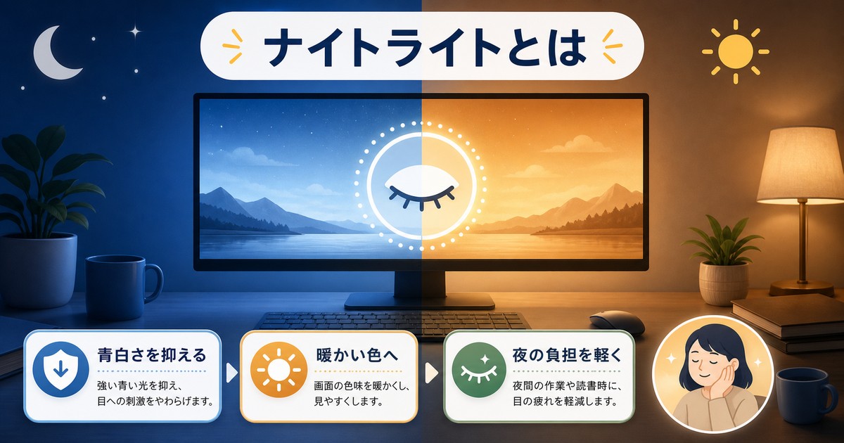 ナイトライトが画面を暖色にする仕組みの図解