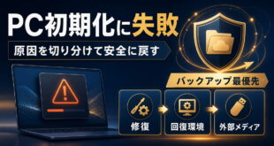 WindowsのPC初期化が失敗する原因と安全な戻し方をまとめたアイキャッチ