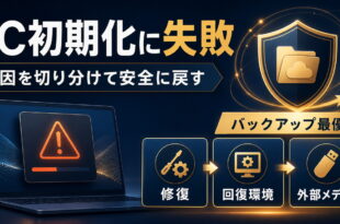 WindowsのPC初期化が失敗する原因と安全な戻し方をまとめたアイキャッチ